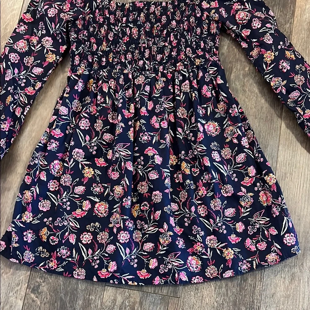 GAP Black Pink Smocked Ruffled Midi Dress